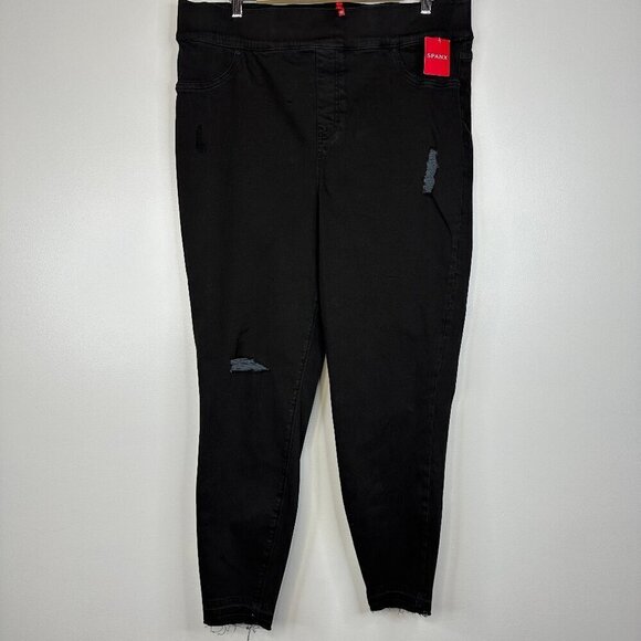 NWT Spanx Black High Rise Distressed Shaping Skinny Ankle Jeans 3X - Picture 2 of 6